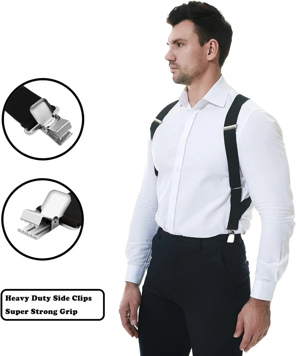 Side Clips Suspenders for Men Heavy Duty 2" Trucker Style Work Suspender