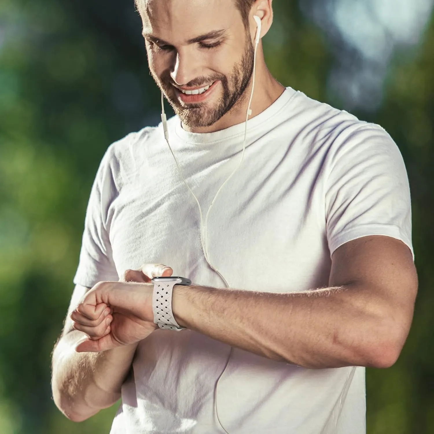 Silicone Braided Weave Bands Compatible with Apple Watch 38mm 40mm 41mm 42mm 44mm 46mm 45mm 49mm, Replacement Sport Breathable Strap for iWatch Series 10/9/8/7/6/5/4/3/2/1 Ultra SE Women Men, Starlight