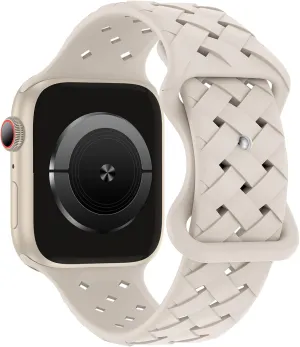 Silicone Braided Weave Bands Compatible with Apple Watch 38mm 40mm 41mm 42mm 44mm 46mm 45mm 49mm, Replacement Sport Breathable Strap for iWatch Series 10/9/8/7/6/5/4/3/2/1 Ultra SE Women Men, Starlight