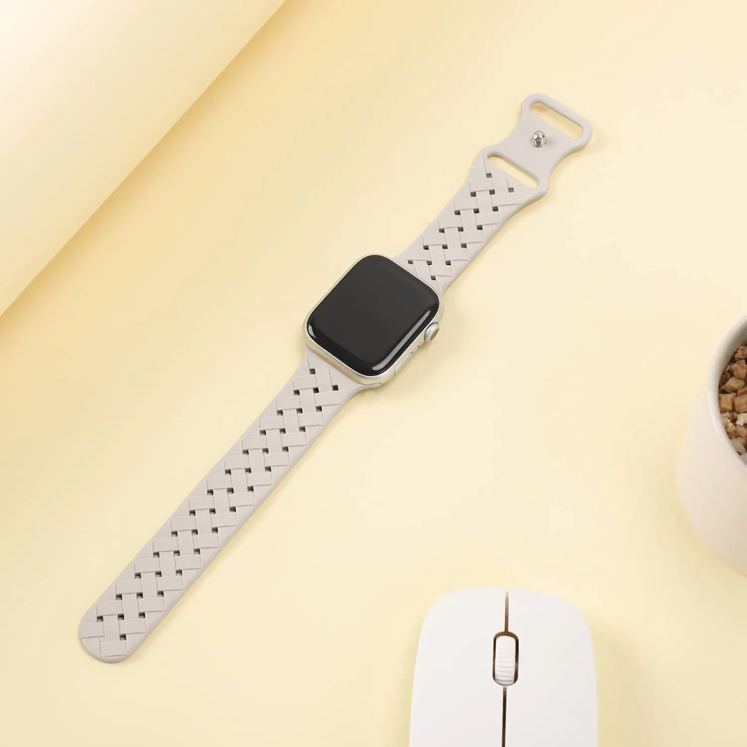 Silicone Braided Weave Bands Compatible with Apple Watch 38mm 40mm 41mm 42mm 44mm 46mm 45mm 49mm, Replacement Sport Breathable Strap for iWatch Series 10/9/8/7/6/5/4/3/2/1 Ultra SE Women Men, Starlight