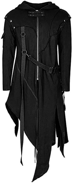 SINHE Stoota Men's Vintage Zipper Up Asymmetrical Hoodie Jacket, Irregular LonglineRetro Punk Style Party Outwear Coat