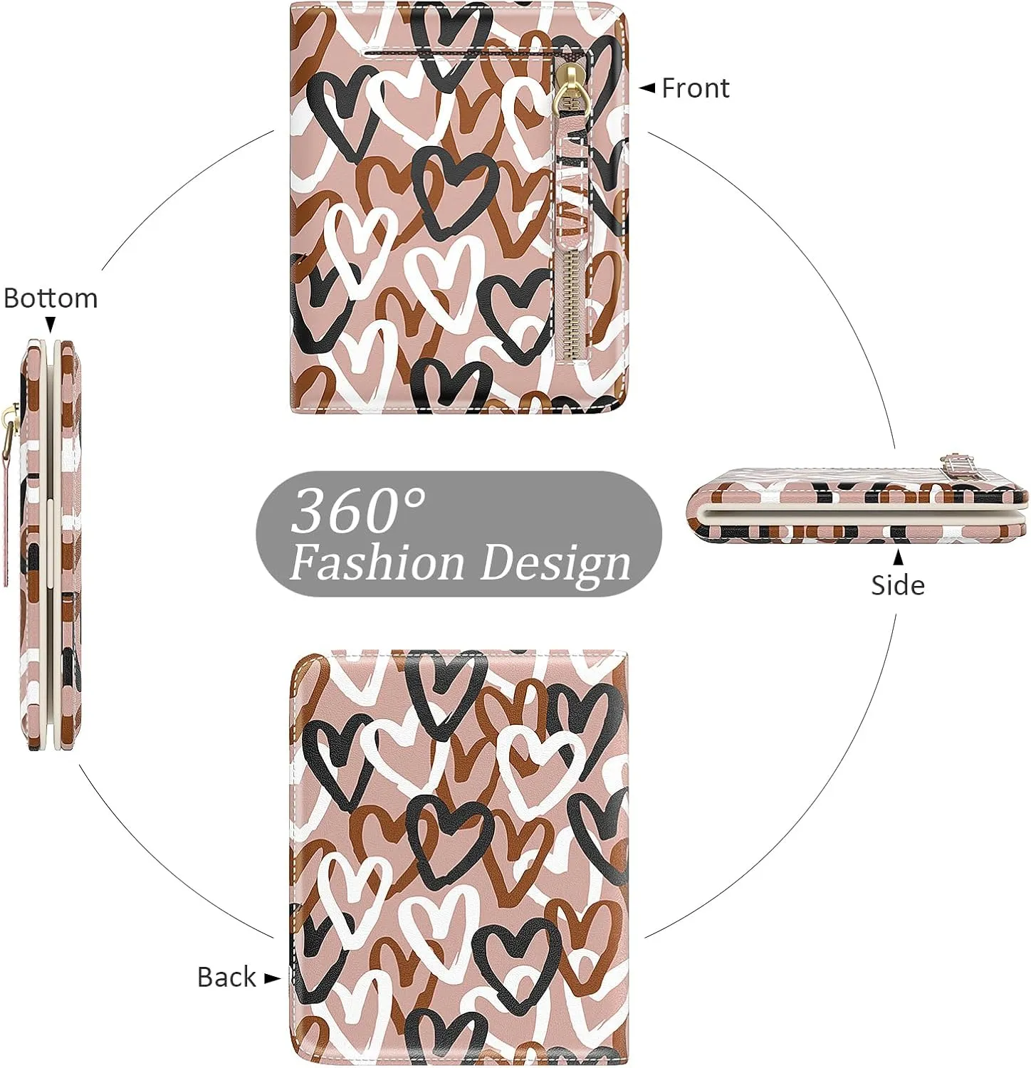 Small Wallet Women, Cute RFID Blocking Credit Card Holder for Women, Leather Billfold Slim Card Holder Wallets for Travel, Thin Bifold Pocket Mini Coin Purse with ID Window, Brown Heart