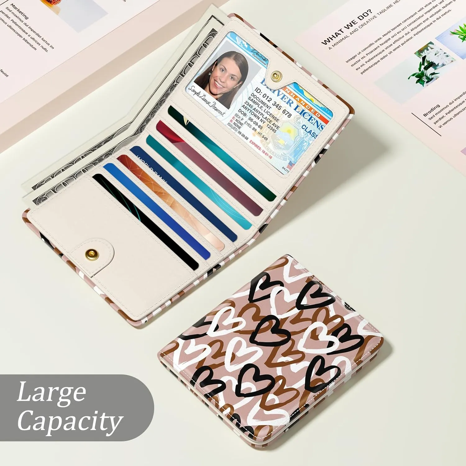 Small Wallet Women, Cute RFID Blocking Credit Card Holder for Women, Leather Billfold Slim Card Holder Wallets for Travel, Thin Bifold Pocket Mini Coin Purse with ID Window, Brown Heart