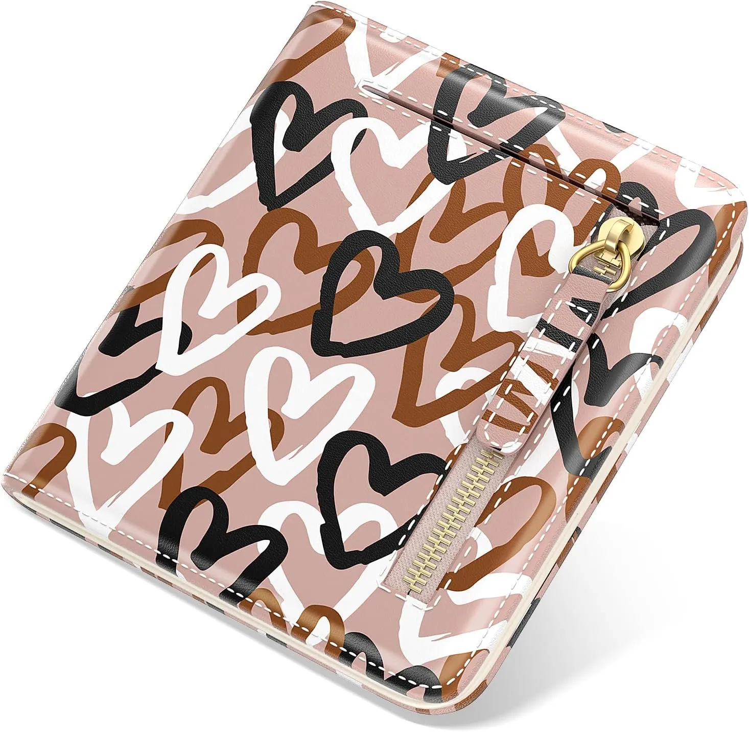 Small Wallet Women, Cute RFID Blocking Credit Card Holder for Women, Leather Billfold Slim Card Holder Wallets for Travel, Thin Bifold Pocket Mini Coin Purse with ID Window, Brown Heart
