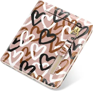 Small Wallet Women, Cute RFID Blocking Credit Card Holder for Women, Leather Billfold Slim Card Holder Wallets for Travel, Thin Bifold Pocket Mini Coin Purse with ID Window, Brown Heart