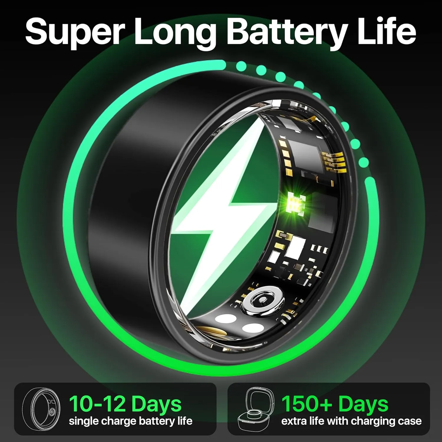Smart Ring Health Tracker - 24/7 Fitness & Sleep Tracking with Heart Rate Monitor, IP68 Waterproof Activity Tracker for Men/Women, 50  Workout Modes, 7-Day Battery