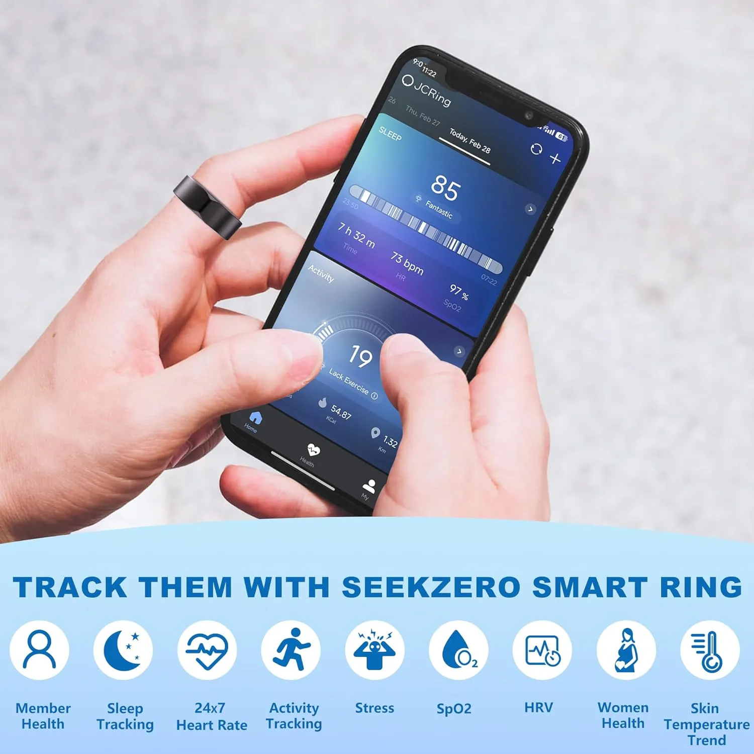 Smart Ring-Size First Before You Buy, No APP Subscription,7-10 Days of Use,Sleep|Activity|Stress|Heart Rate|SPO Tracker, Compatible with iOS and Android (Black, 10)