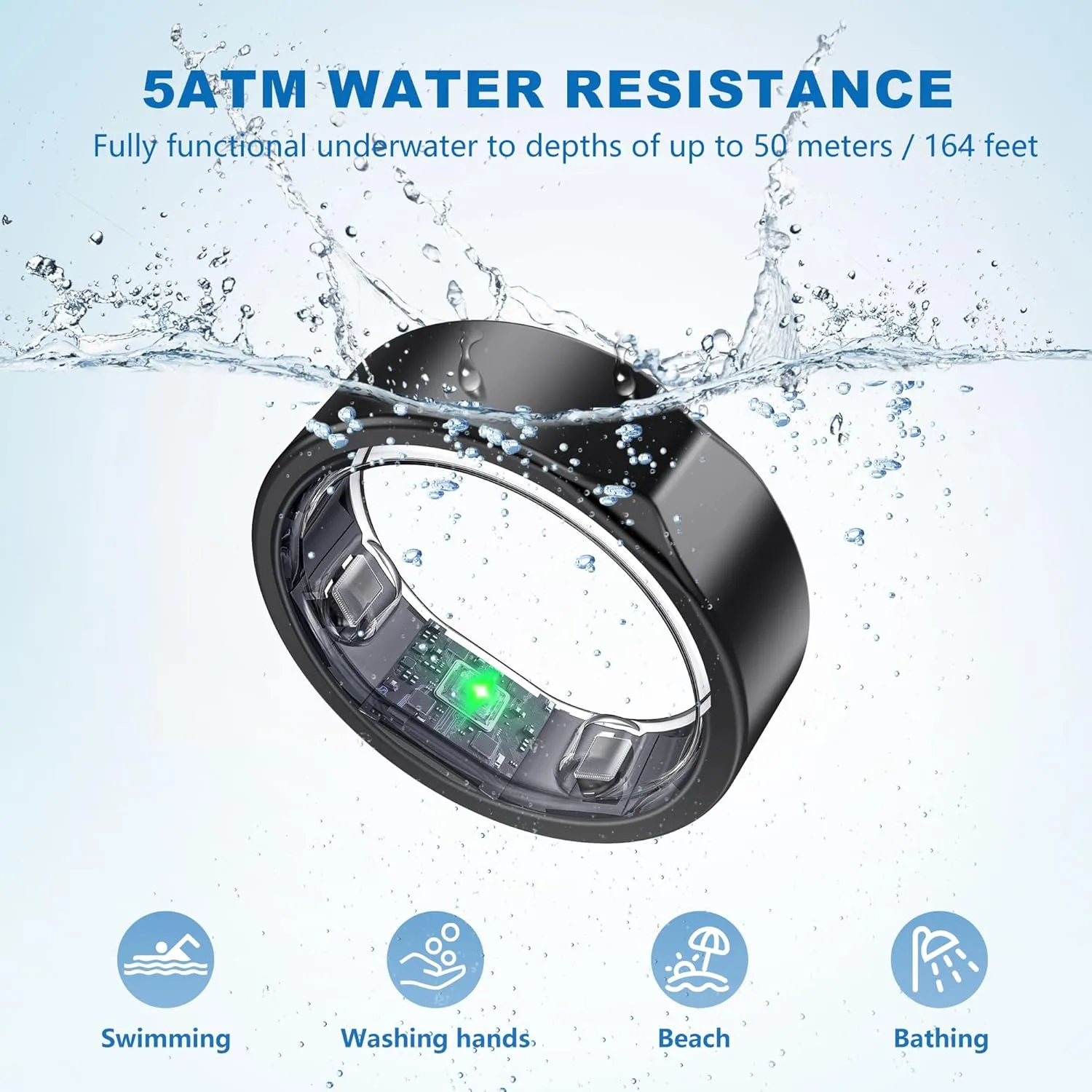 Smart Ring-Size First Before You Buy, No APP Subscription,7-10 Days of Use,Sleep|Activity|Stress|Heart Rate|SPO Tracker, Compatible with iOS and Android (Black, 10)