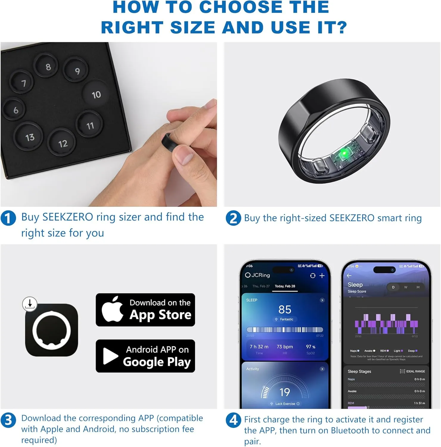 Smart Ring-Size First Before You Buy, No APP Subscription,7-10 Days of Use,Sleep|Activity|Stress|Heart Rate|SPO Tracker, Compatible with iOS and Android (Black, 10)