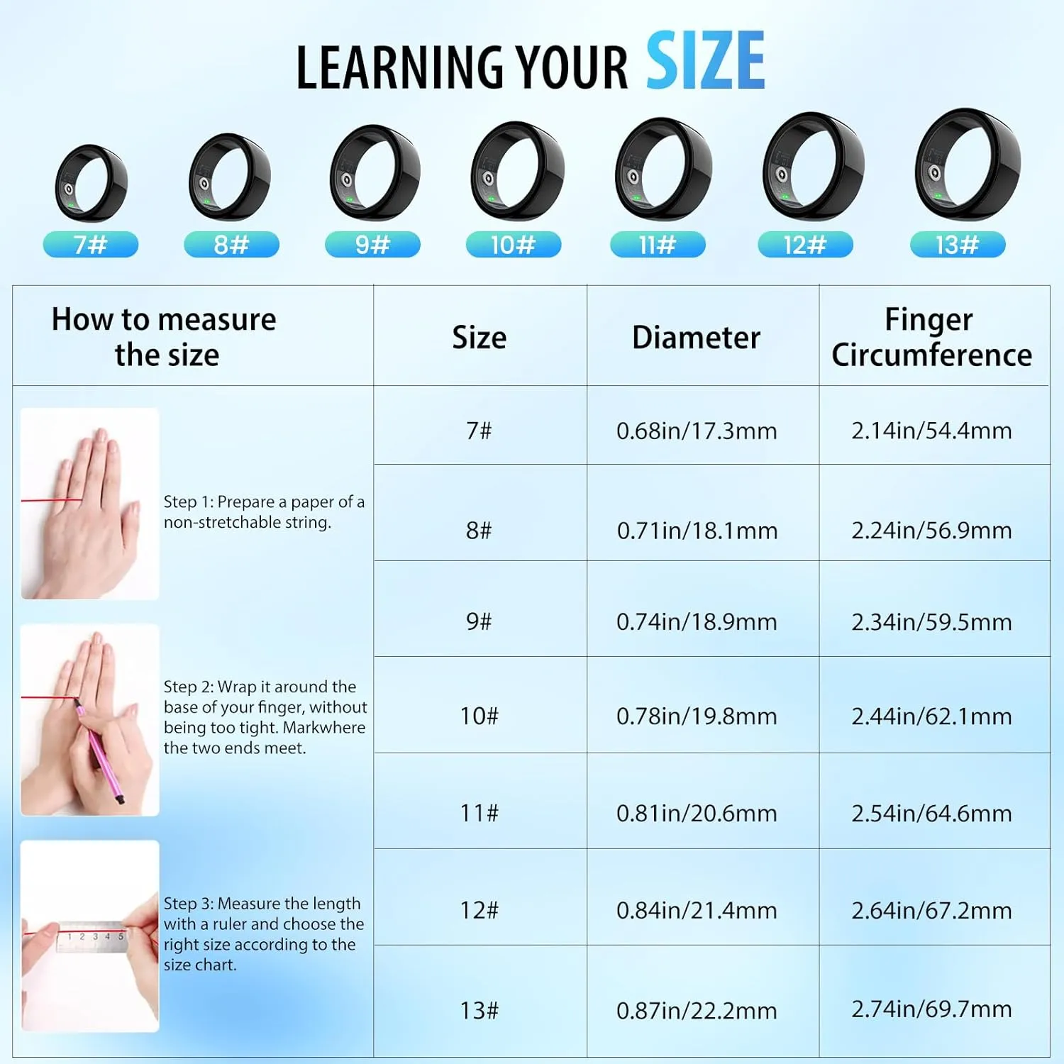 Smart Ring, Smart Health Ring for Women Men, Smart Ring Fitness Tracker, Health&Sleep Tracker,IP68 Waterproof,Remote Camera Control,No App Fee for Standard Features, for iPhone & Android(Black, 10#)