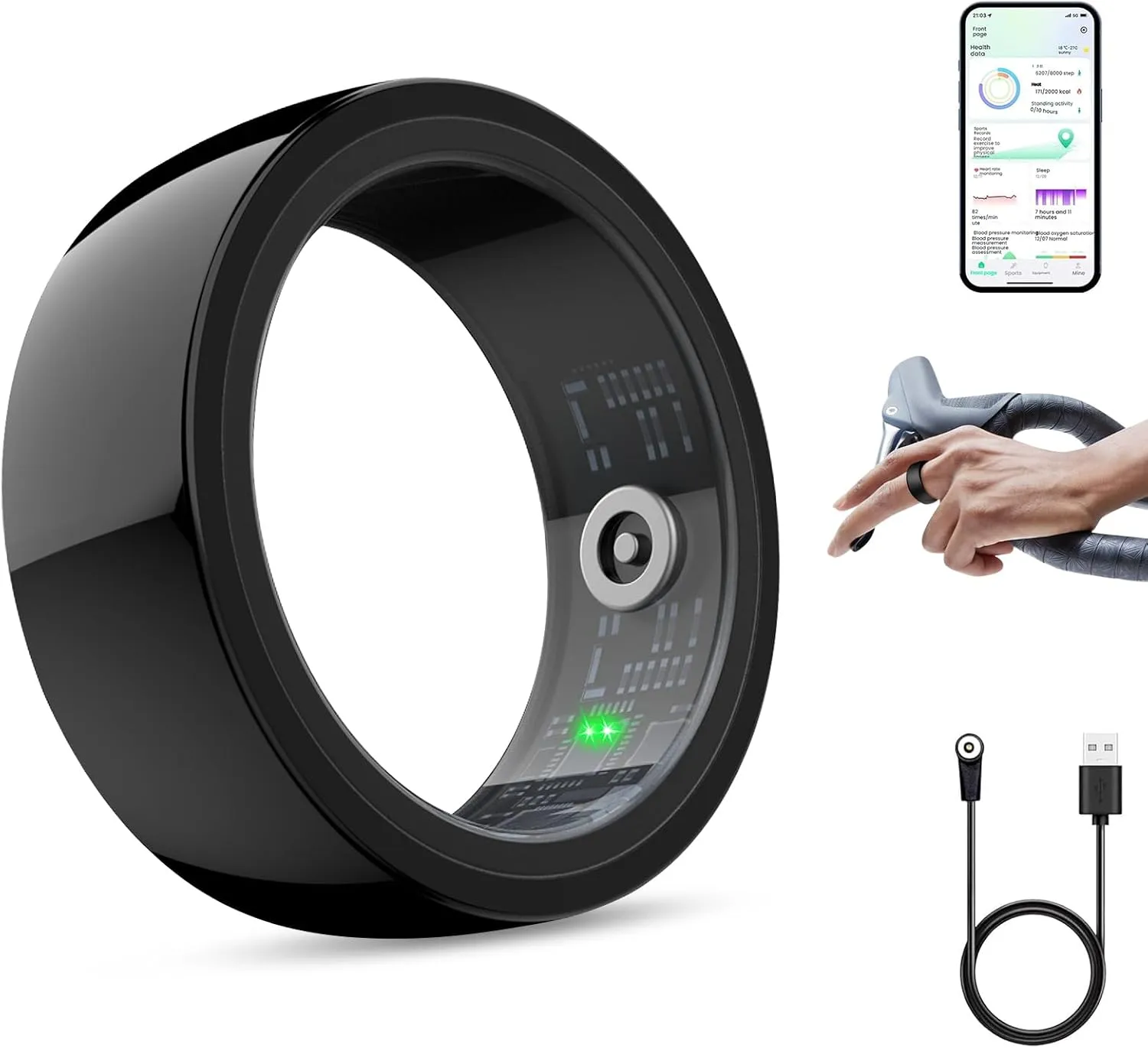 Smart Ring, Smart Health Ring for Women Men, Smart Ring Fitness Tracker, Health&Sleep Tracker,IP68 Waterproof,Remote Camera Control,No App Fee for Standard Features, for iPhone & Android(Black, 10#)