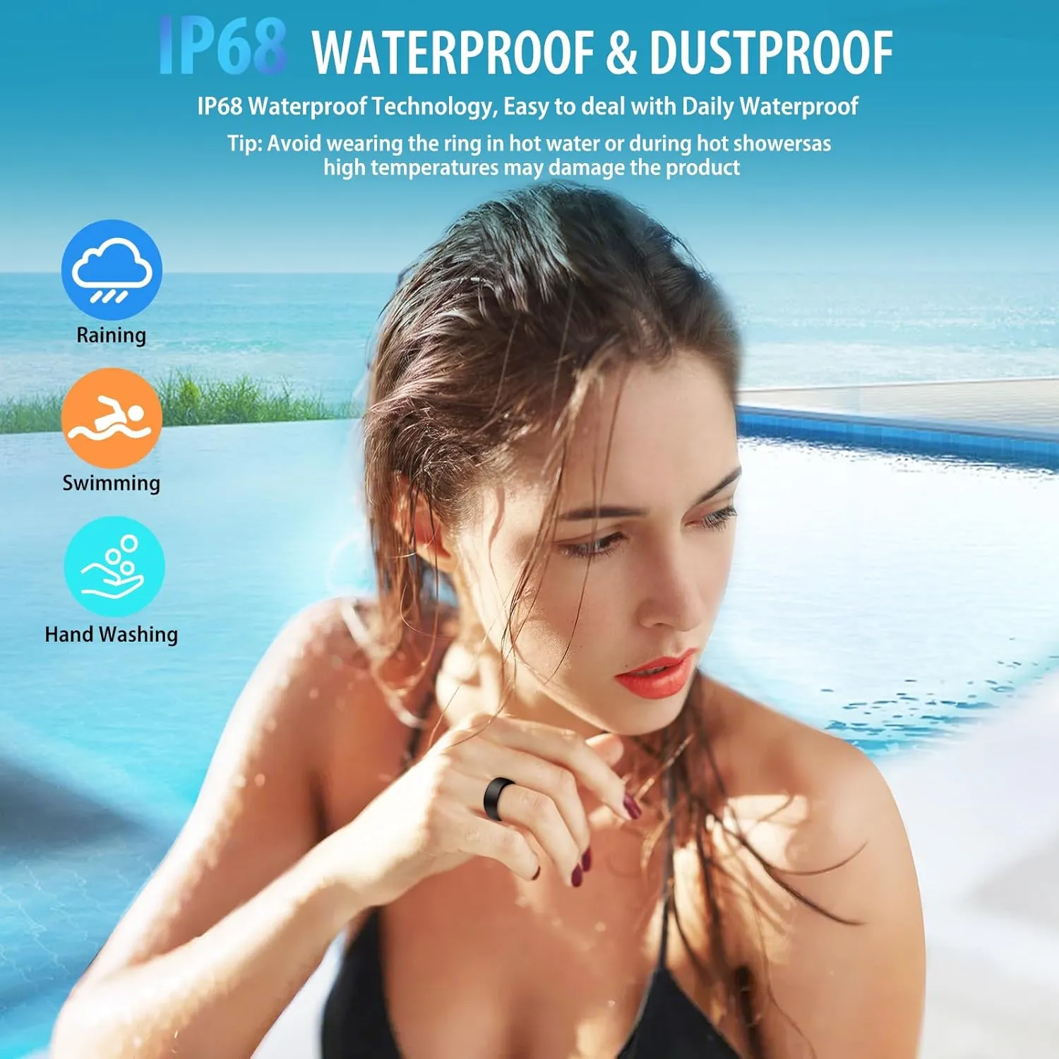 Smart Ring, Smart Health Ring for Women Men, Smart Ring Fitness Tracker, Health&Sleep Tracker,IP68 Waterproof,Remote Camera Control,No App Fee for Standard Features, for iPhone & Android(Black, 10#)