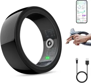 Smart Ring, Smart Health Ring for Women Men, Smart Ring Fitness Tracker, Health&Sleep Tracker,IP68 Waterproof,Remote Camera Control,No App Fee for Standard Features, for iPhone & Android(Black, 10#)