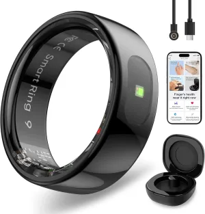 Smart Ring with Instant Notification Alerts & Gesture Control - Sleep Tracker Ring, Fitness Ring for Steps & Heart Rate, IP68 Waterproof Black #08