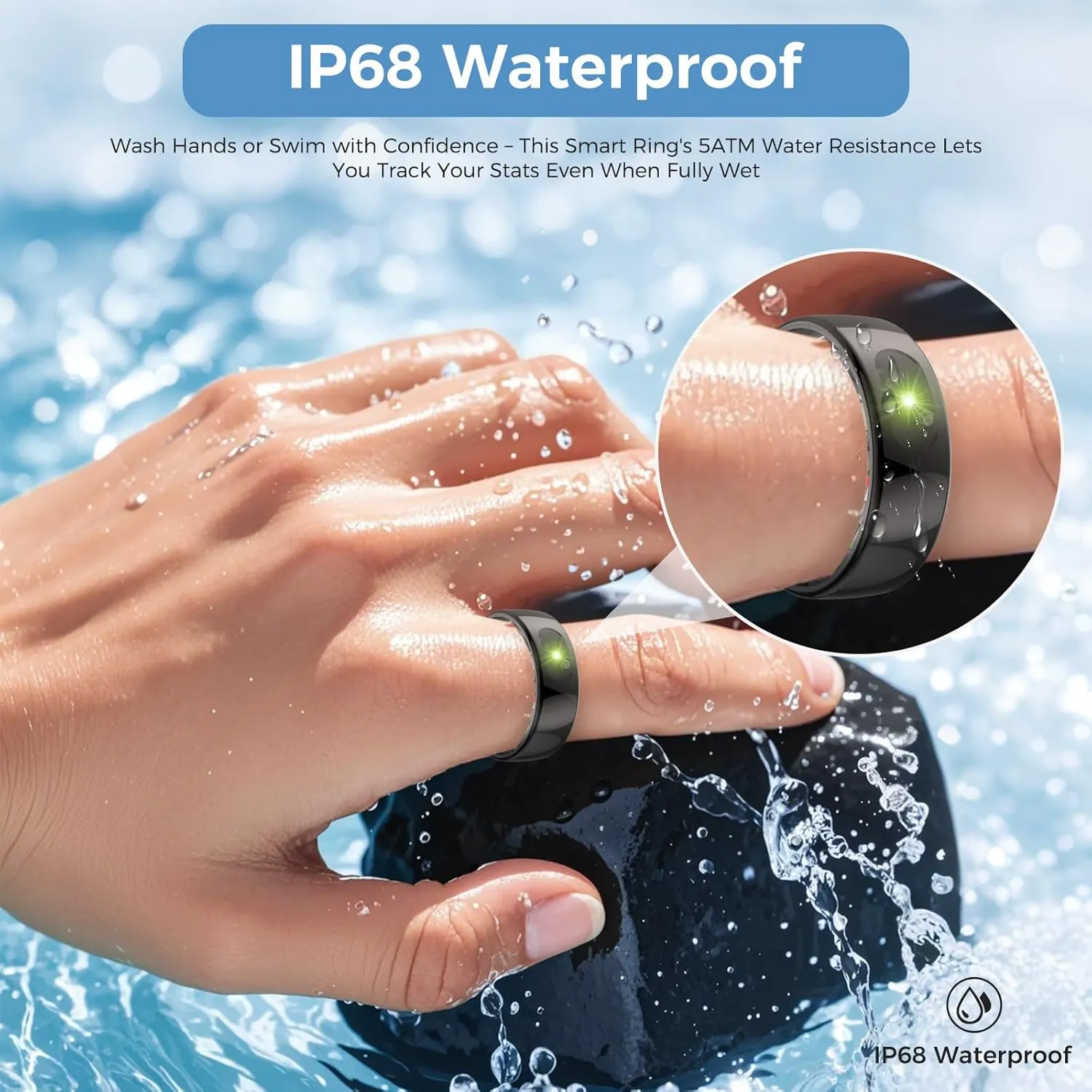 Smart Ring with Instant Notification Alerts & Gesture Control - Sleep Tracker Ring, Fitness Ring for Steps & Heart Rate, IP68 Waterproof Black #08