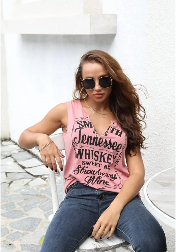 Smooth As Tennessee Tank Top Sweet As Strawberry Shirt Ring Hole Sleeveless Sexy V Neck Womens Retro Country Music Top
