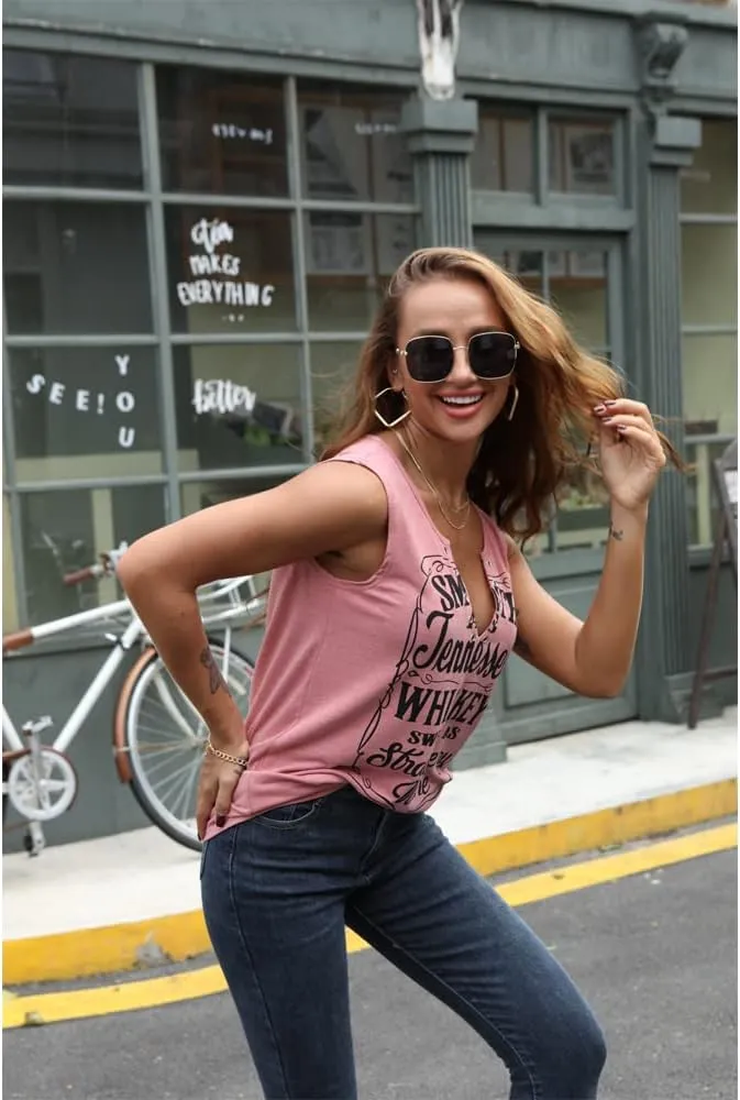Smooth As Tennessee Tank Top Sweet As Strawberry Shirt Ring Hole Sleeveless Sexy V Neck Womens Retro Country Music Top