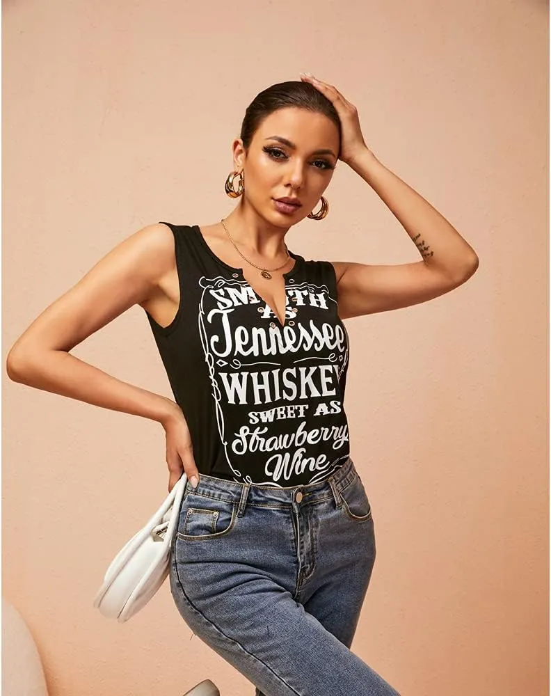 Smooth As Tennessee Tank Top Sweet As Strawberry Shirt Ring Hole Sleeveless Sexy V Neck Womens Retro Country Music Top