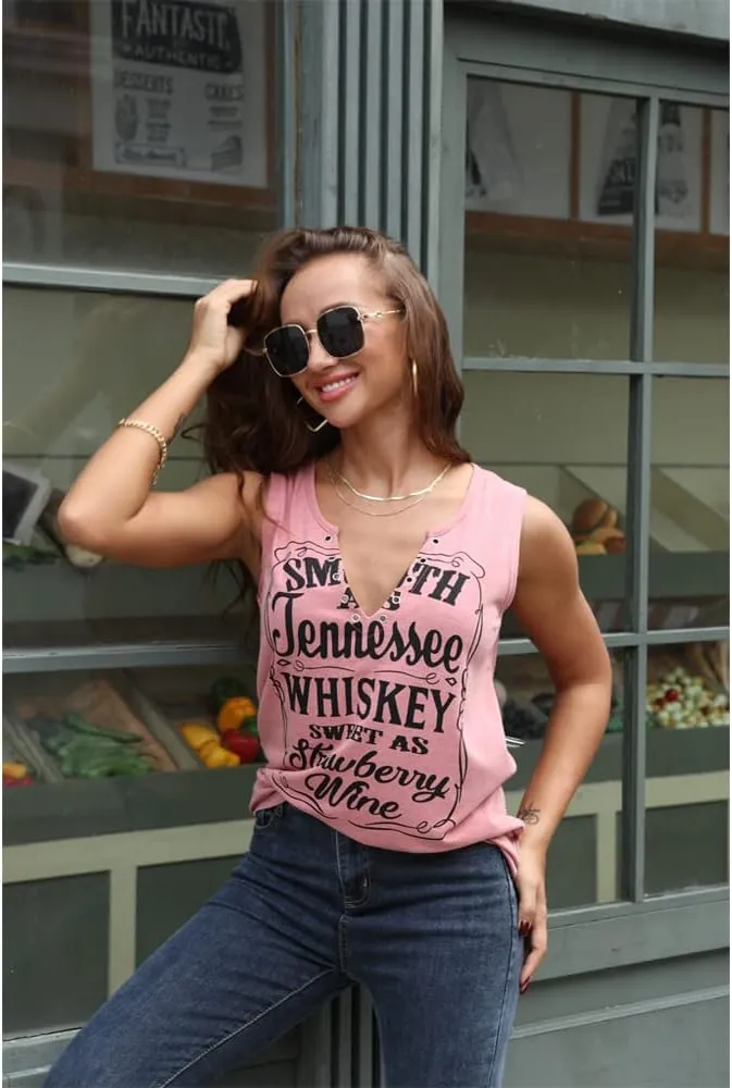 Smooth As Tennessee Tank Top Sweet As Strawberry Shirt Ring Hole Sleeveless Sexy V Neck Womens Retro Country Music Top