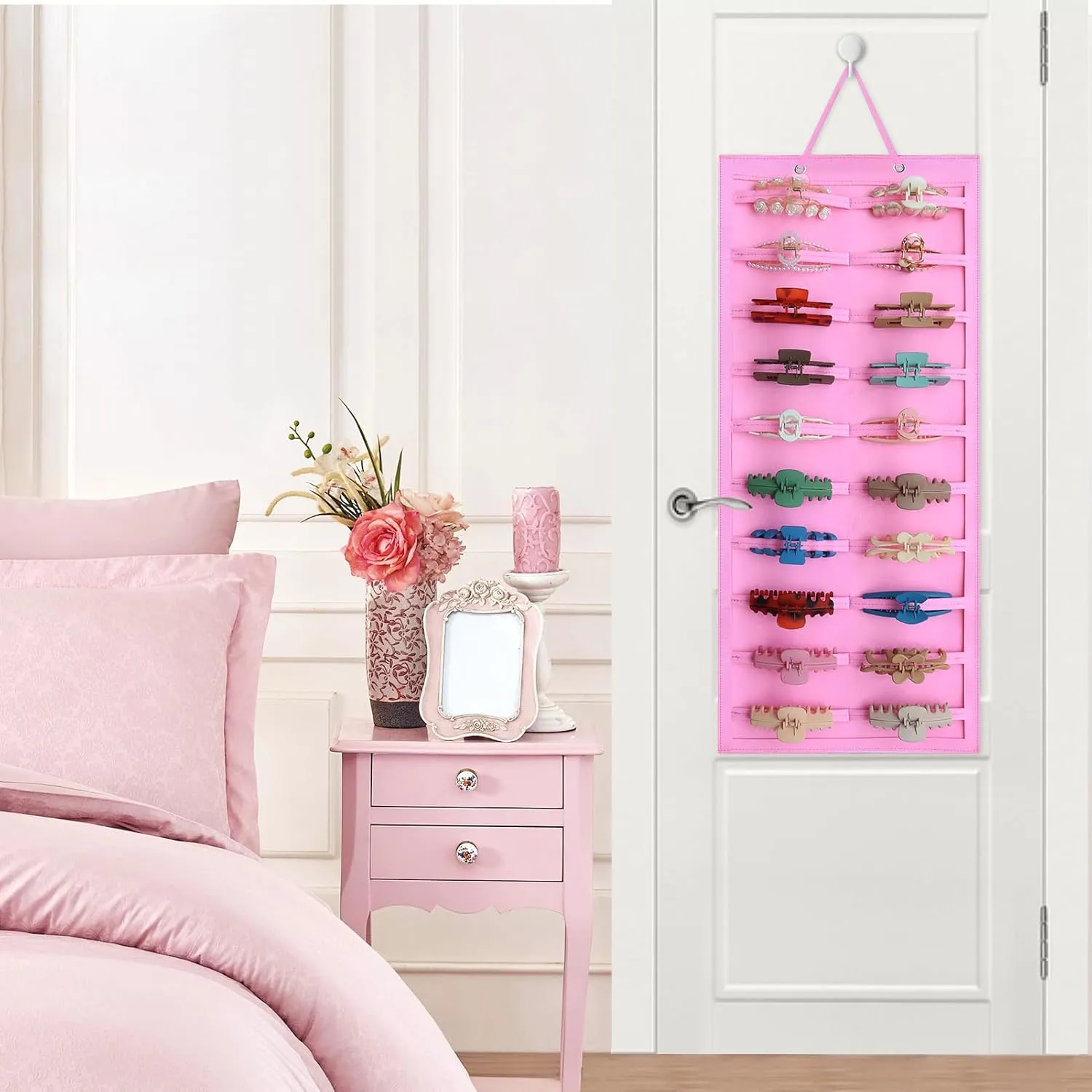 SMUK Hair Clip Organizer for Women & Girls - Hanging Mount Hair Claw Clip Holder & Stand Storage for Wall, Door, Closet