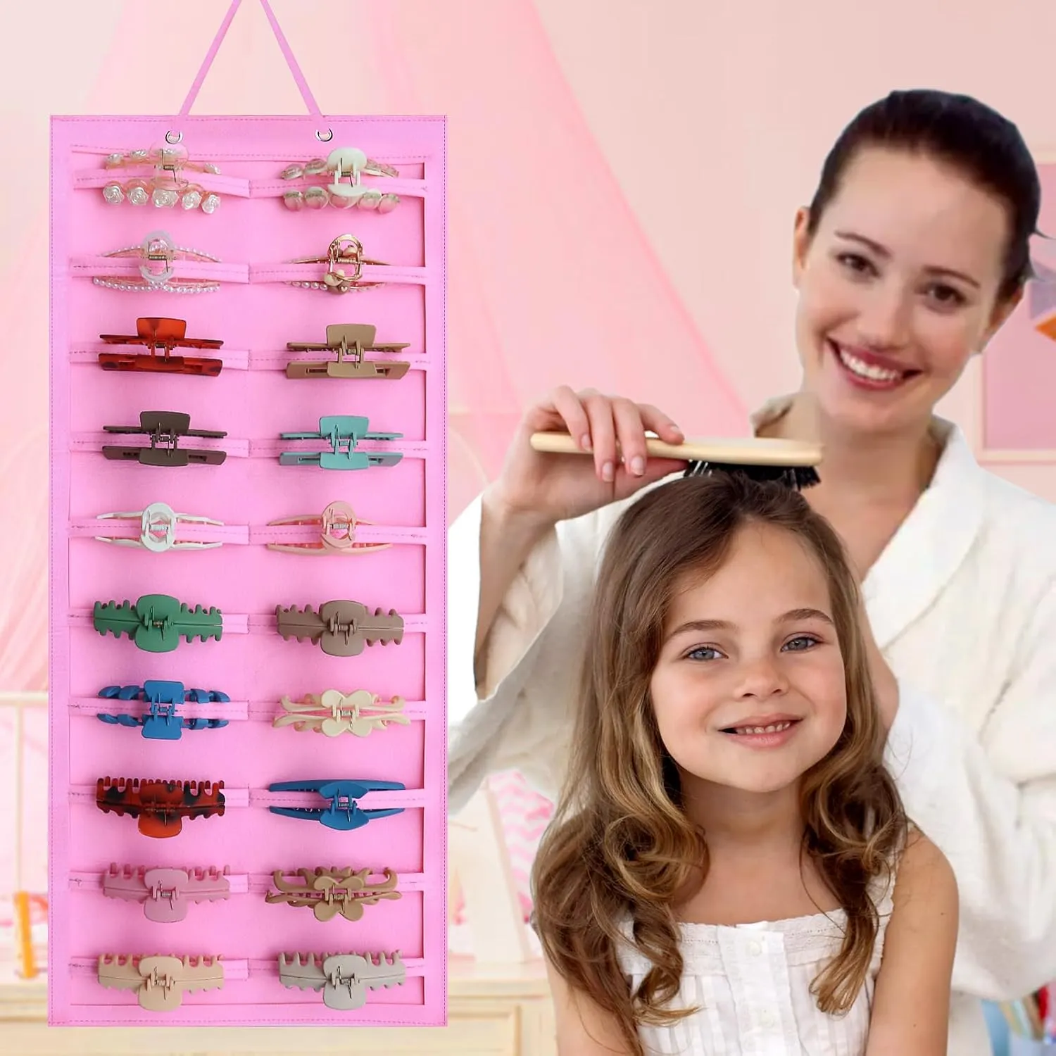 SMUK Hair Clip Organizer for Women & Girls - Hanging Mount Hair Claw Clip Holder & Stand Storage for Wall, Door, Closet