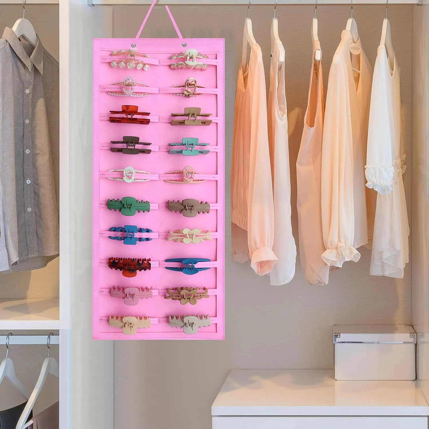 SMUK Hair Clip Organizer for Women & Girls - Hanging Mount Hair Claw Clip Holder & Stand Storage for Wall, Door, Closet