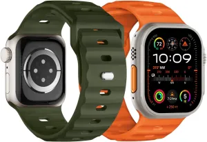 Sport Bands Compatible with Apple Watch Ultra 2 Band/Apple Watch Ultra Band 49mm 45mm 44mm 42mm for Men, Soft Silicone Wristbands Waterproof Replacement Strap for iWatch Series 9 8 7 6 5 4 SE, 2 Pack