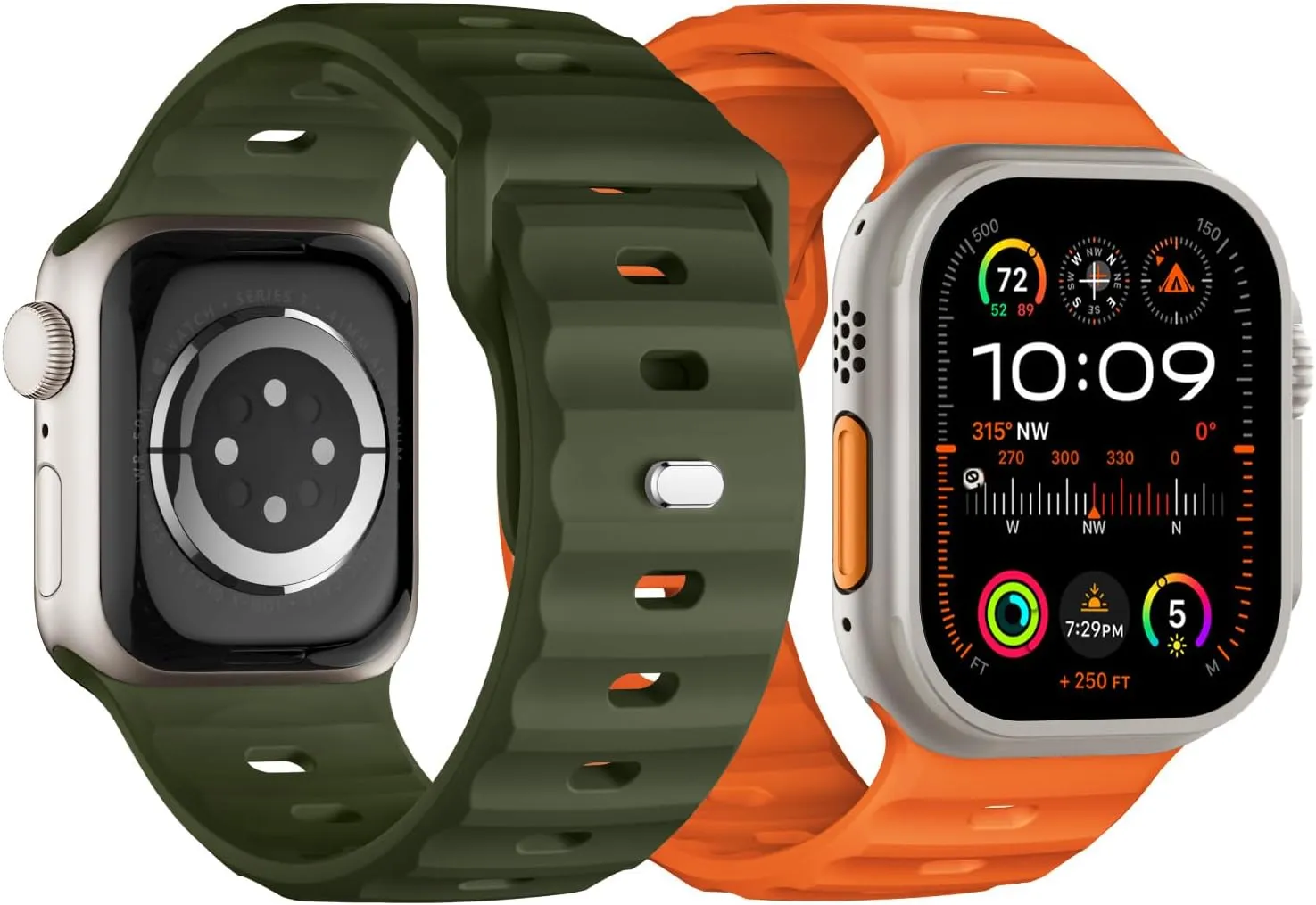 Sport Bands Compatible with Apple Watch Ultra 2 Band/Apple Watch Ultra Band 49mm 45mm 44mm 42mm for Men, Soft Silicone Wristbands Waterproof Replacement Strap for iWatch Series 9 8 7 6 5 4 SE, 2 Pack