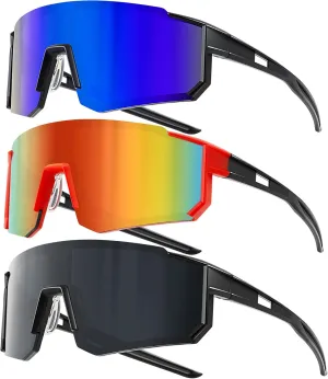Sport Cycling Sunglasses for Men - Women 3 Pack Baseball Shades Sports Glasses for Running MTB Bike Softball