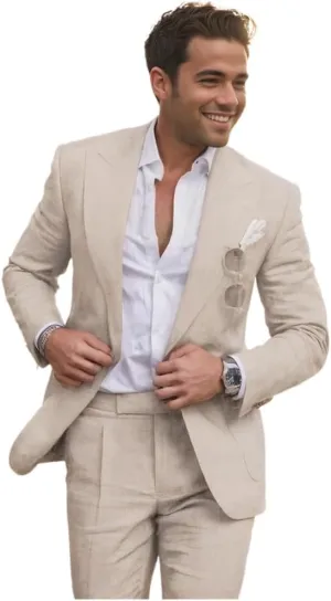 Summer Linen Wedding Mens Suits Mens Tuxedo Blazer Pants Beach Wedding Grooms