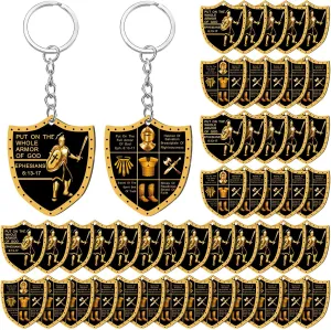 Sureio Christian Keychains for Men Bulk Fathers Day Gifts for Church Put on the Whole Armor of God Acrylic Keychain Dog Tag