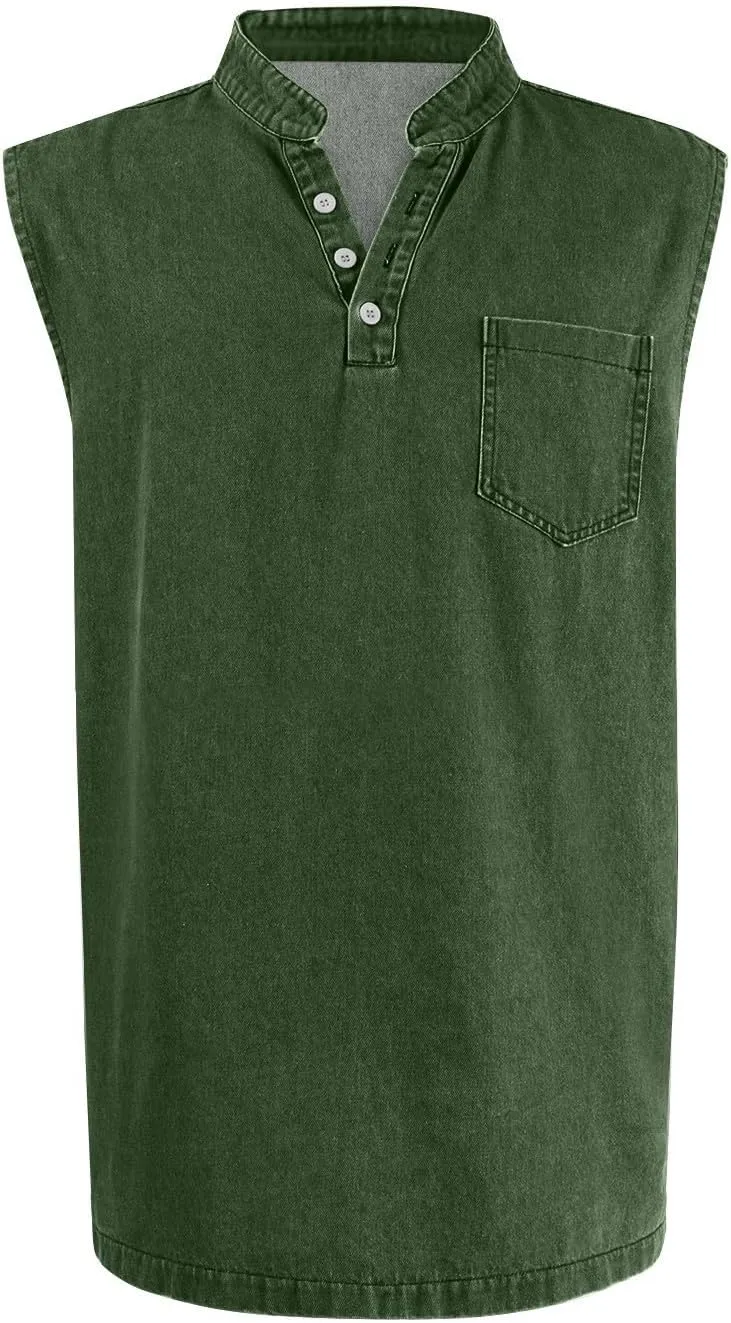 Tank Tops Men Henley Shirts for Men Sleeveless Muscle Gym Workout Running Beach Summer Vintage Button Down Tank Tops