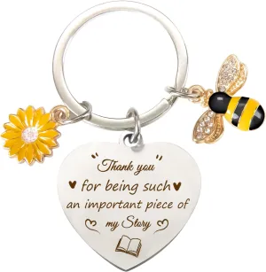 Teacher Appreciation Gifts for Women - Thank You Teacher Gifts Bee Sunflower Small Keychains with Thankful Quote