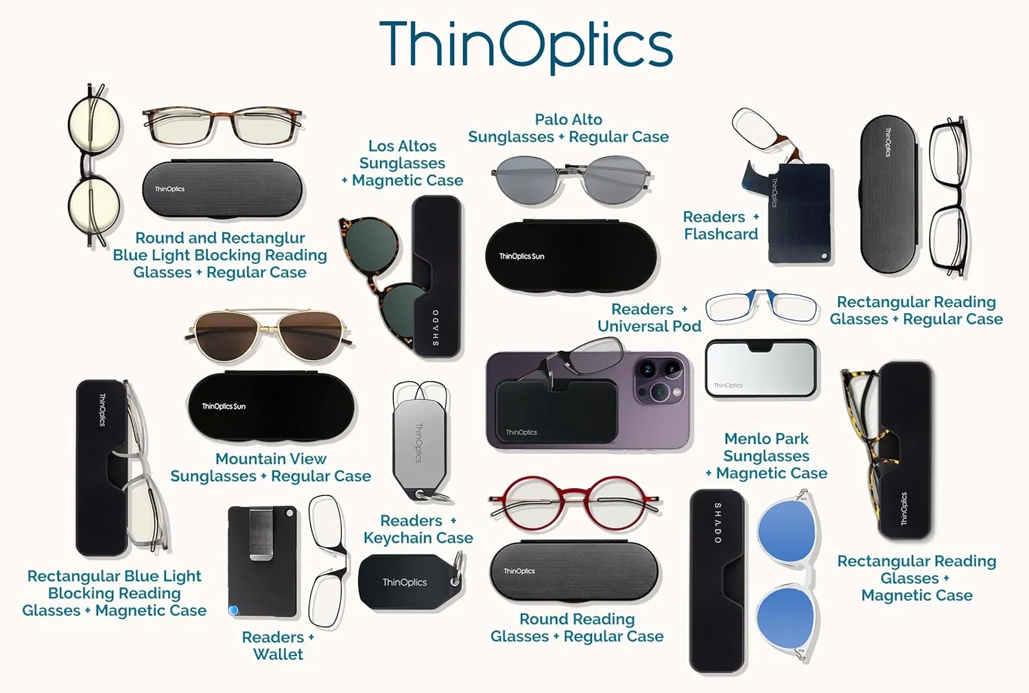 ThinOptics Keychain Case and Readers Rectangular Reading Glasses