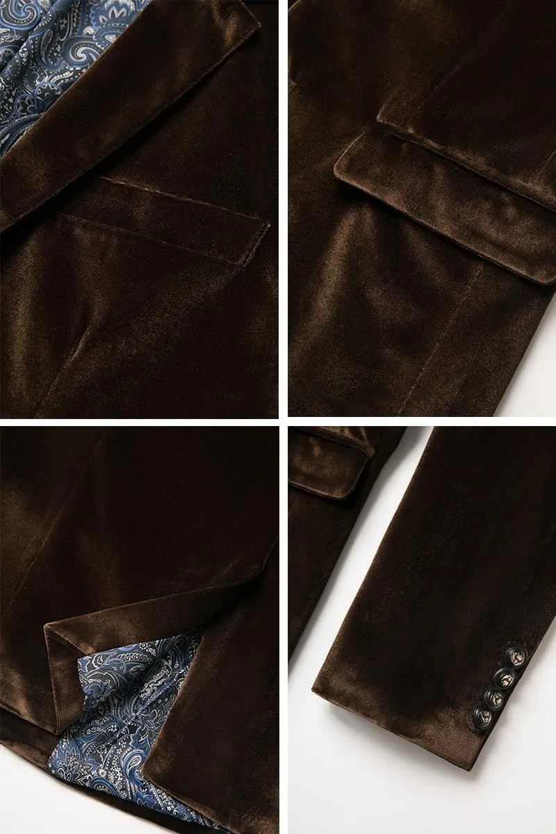 THWEI Mens Velvet Blazer Slim-Fit Fashion Solid Suit Jacket
