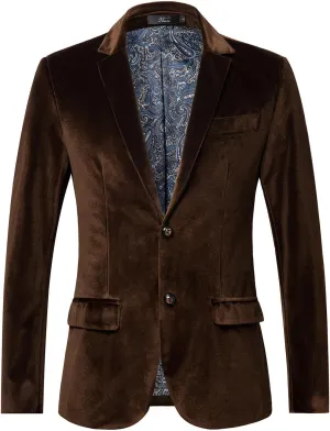 THWEI Mens Velvet Blazer Slim-Fit Fashion Solid Suit Jacket