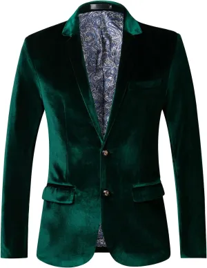 THWEI Mens Velvet Blazer Slim-Fit Fashion Solid Suit Jacket