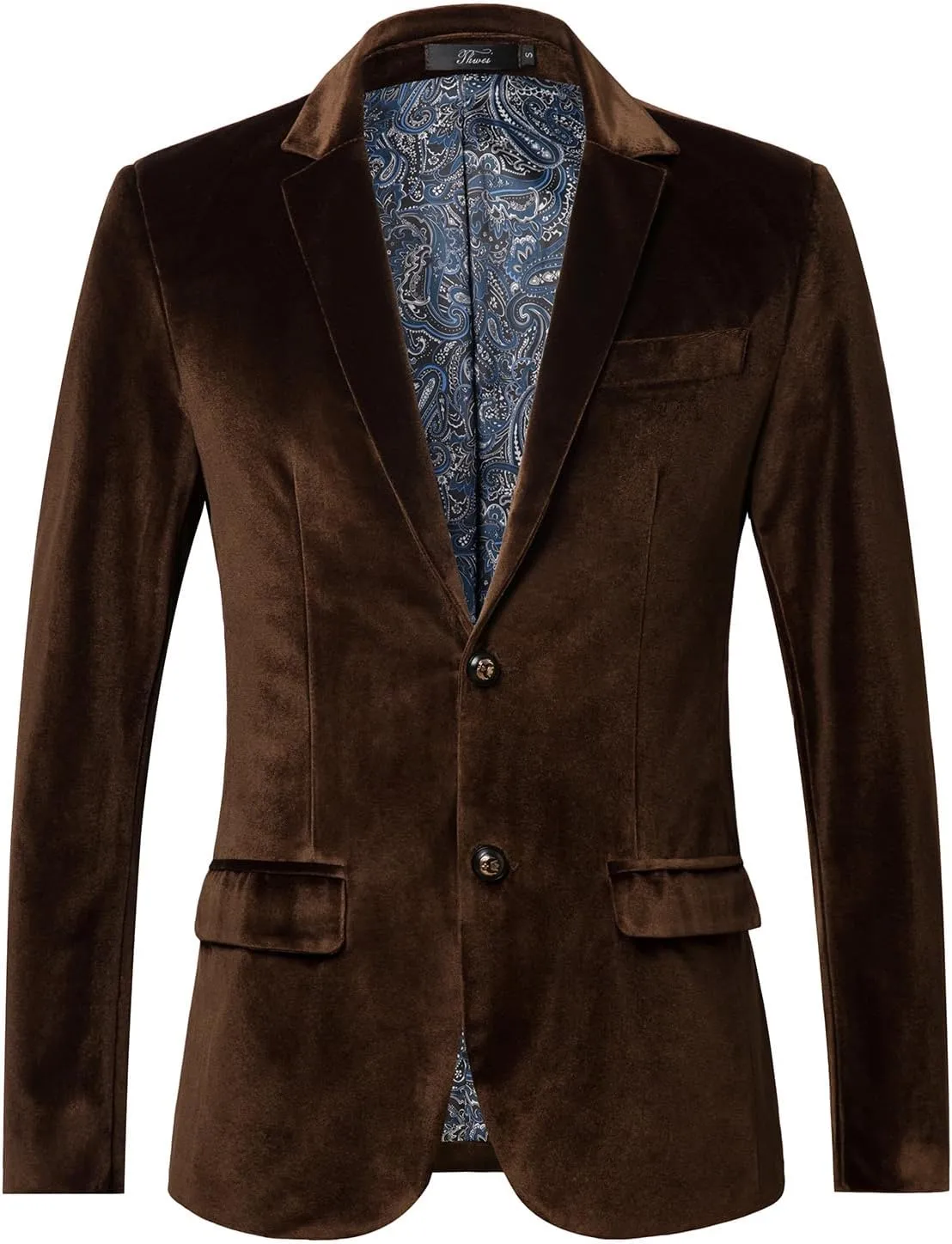 THWEI Mens Velvet Blazer Slim-Fit Fashion Solid Suit Jacket