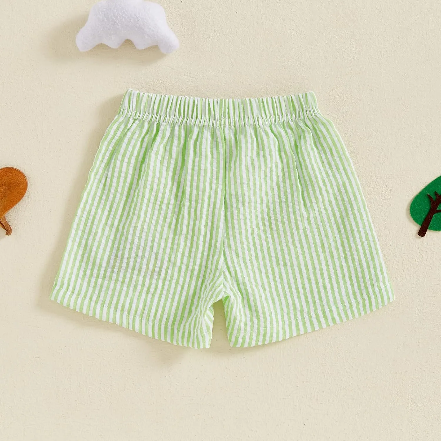 Toddler Boy Girl Seersucker Shorts Golf Cart/Tractor/Football/Baseball Embroidery Boxer Shorts Striped Linen Bottoms