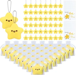 Tondiamo Star Keychain Bulk Cute Smile Face Plush Keychains Positive Toys Emotion Support Gifts for Students(50 Sets)