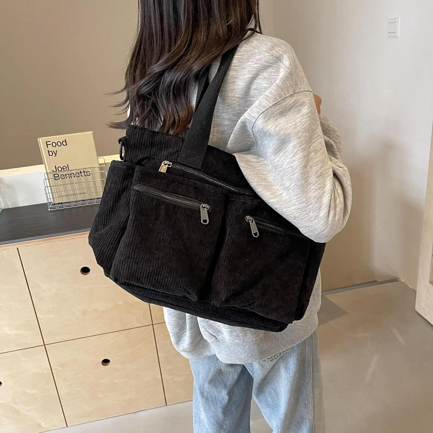Tote Bag for Women, Corduroy Crossbody Purse, Travel Shoulder Bag, Work Handbag, Everyday Hobo Tote Bag for Schoo