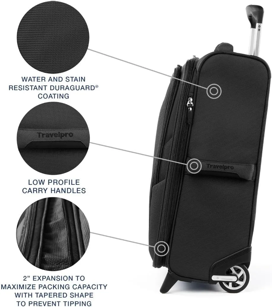 Travelpro Maxlite 5 Softside Expandable Upright 2 Wheel Carry on Luggage, Lightweight Suitcase, Men and Women, Black, Carry On 22-Inch