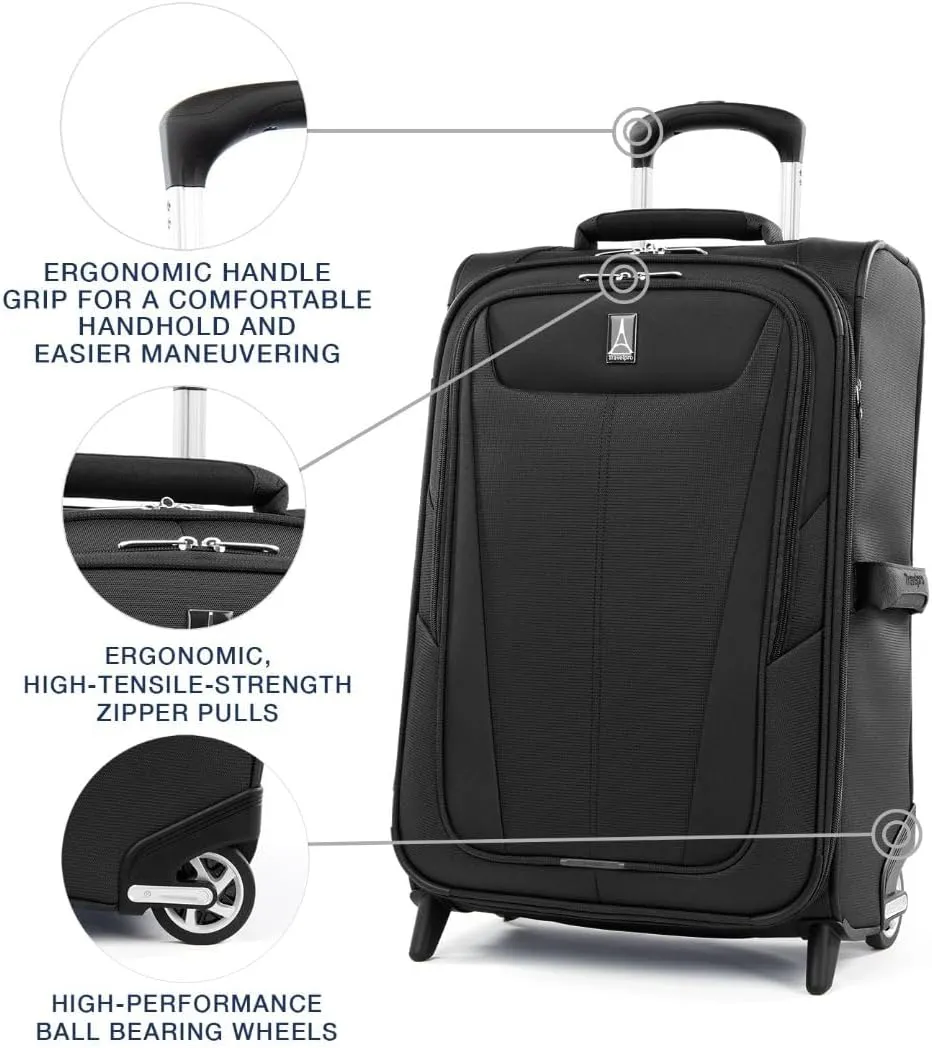 Travelpro Maxlite 5 Softside Expandable Upright 2 Wheel Carry on Luggage, Lightweight Suitcase, Men and Women, Black, Carry On 22-Inch