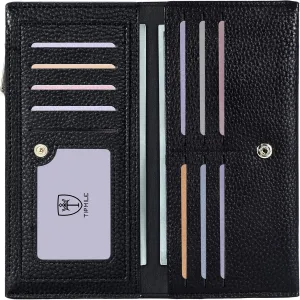 Ultra Slim Wallet for Women Bifold Leather RFID Blocking Credit Card Holder Ladies Womens Wallet with Zip Pocket