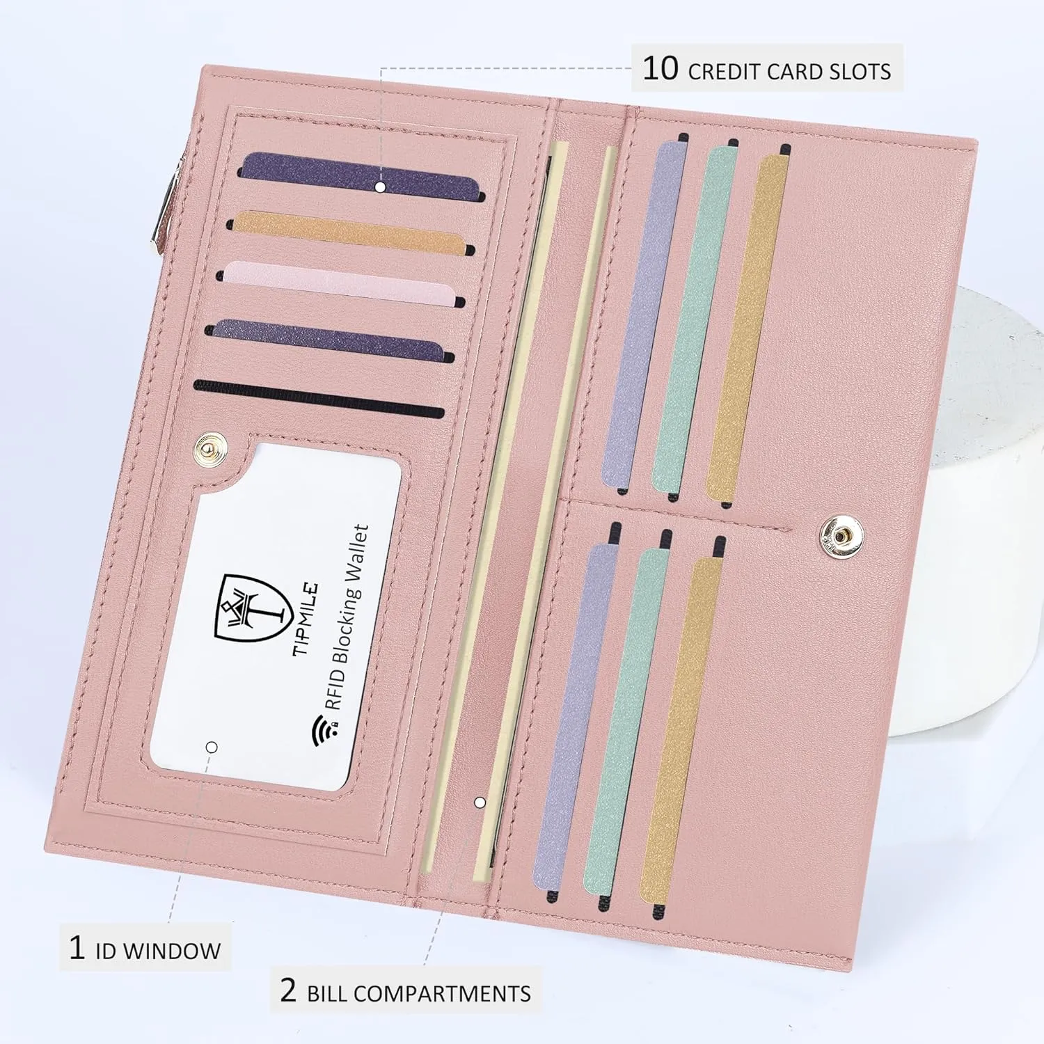 Ultra Slim Wallet for Women Bifold Leather RFID Blocking Credit Card Holder Ladies Womens Wallet with Zip Pocket