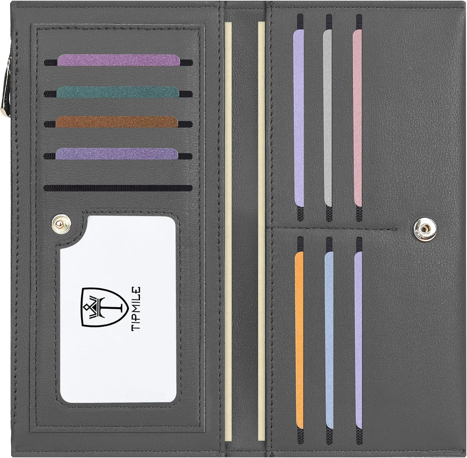 Ultra Slim Wallet for Women Bifold Leather RFID Blocking Credit Card Holder Ladies Womens Wallet with Zip Pocket