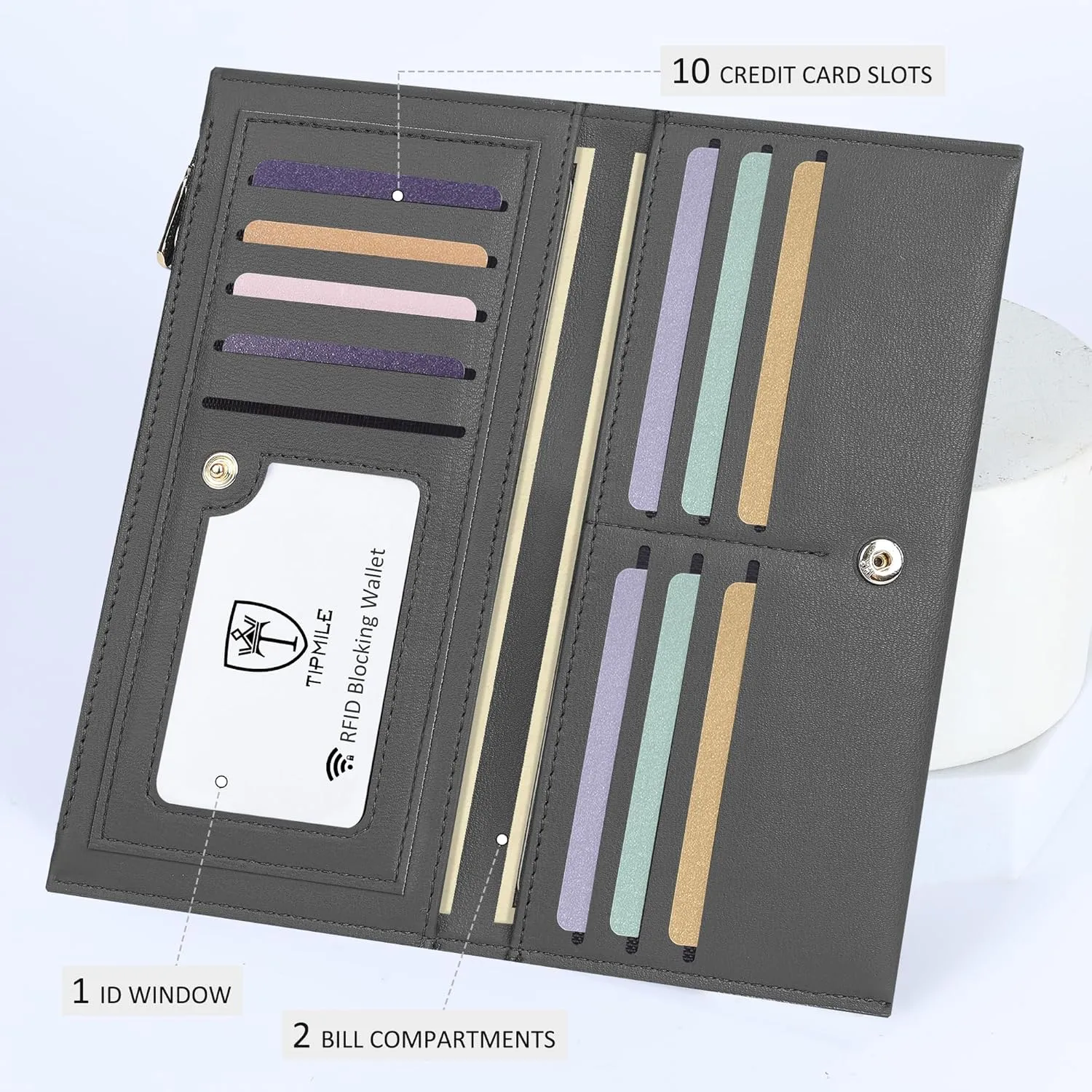 Ultra Slim Wallet for Women Bifold Leather RFID Blocking Credit Card Holder Ladies Womens Wallet with Zip Pocket