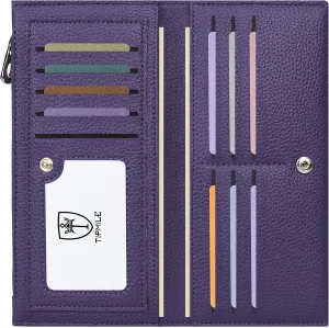 Ultra Slim Wallet for Women Bifold Leather RFID Blocking Credit Card Holder Ladies Womens Wallet with Zip Pocket