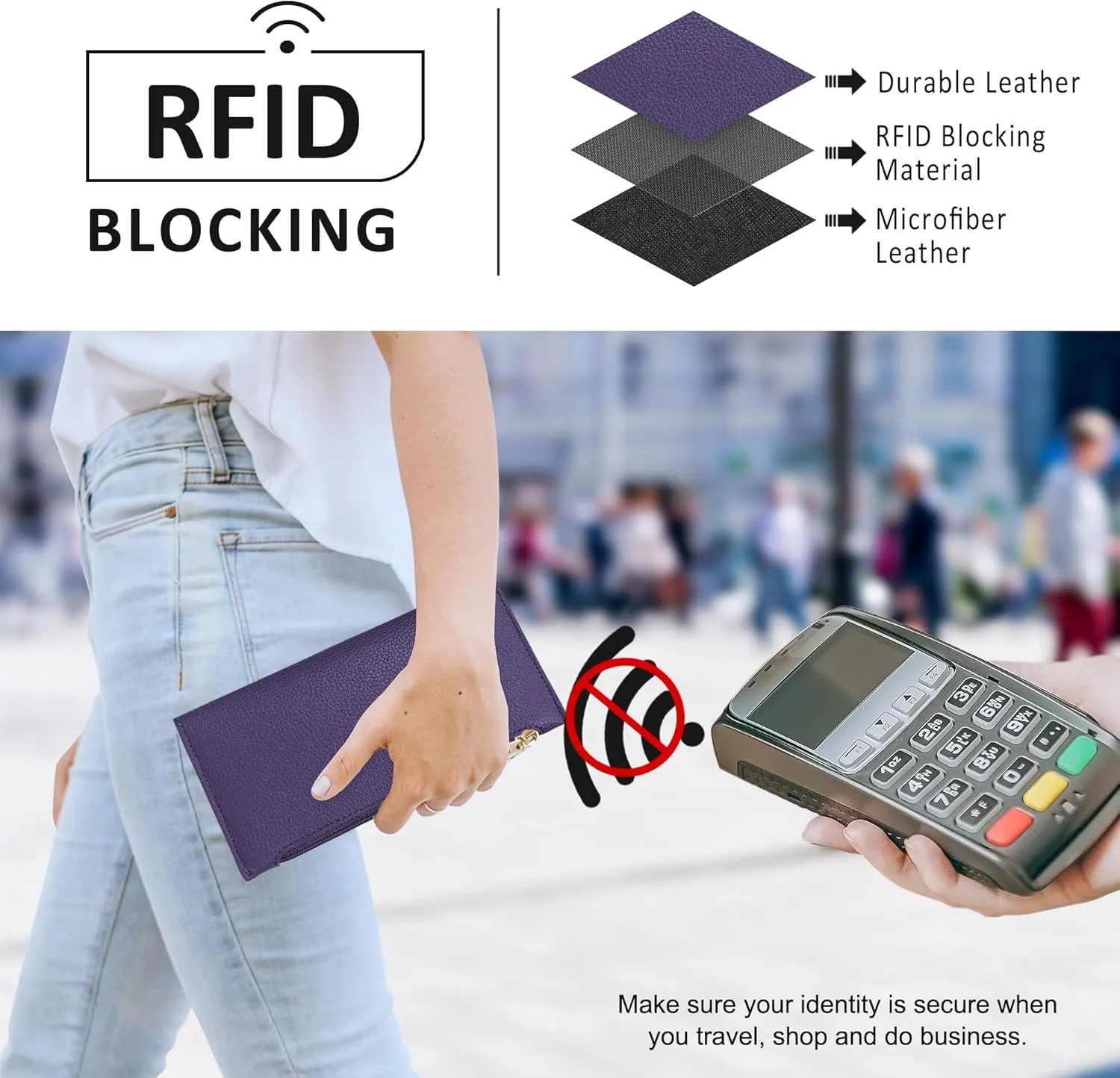 Ultra Slim Wallet for Women Bifold Leather RFID Blocking Credit Card Holder Ladies Womens Wallet with Zip Pocket