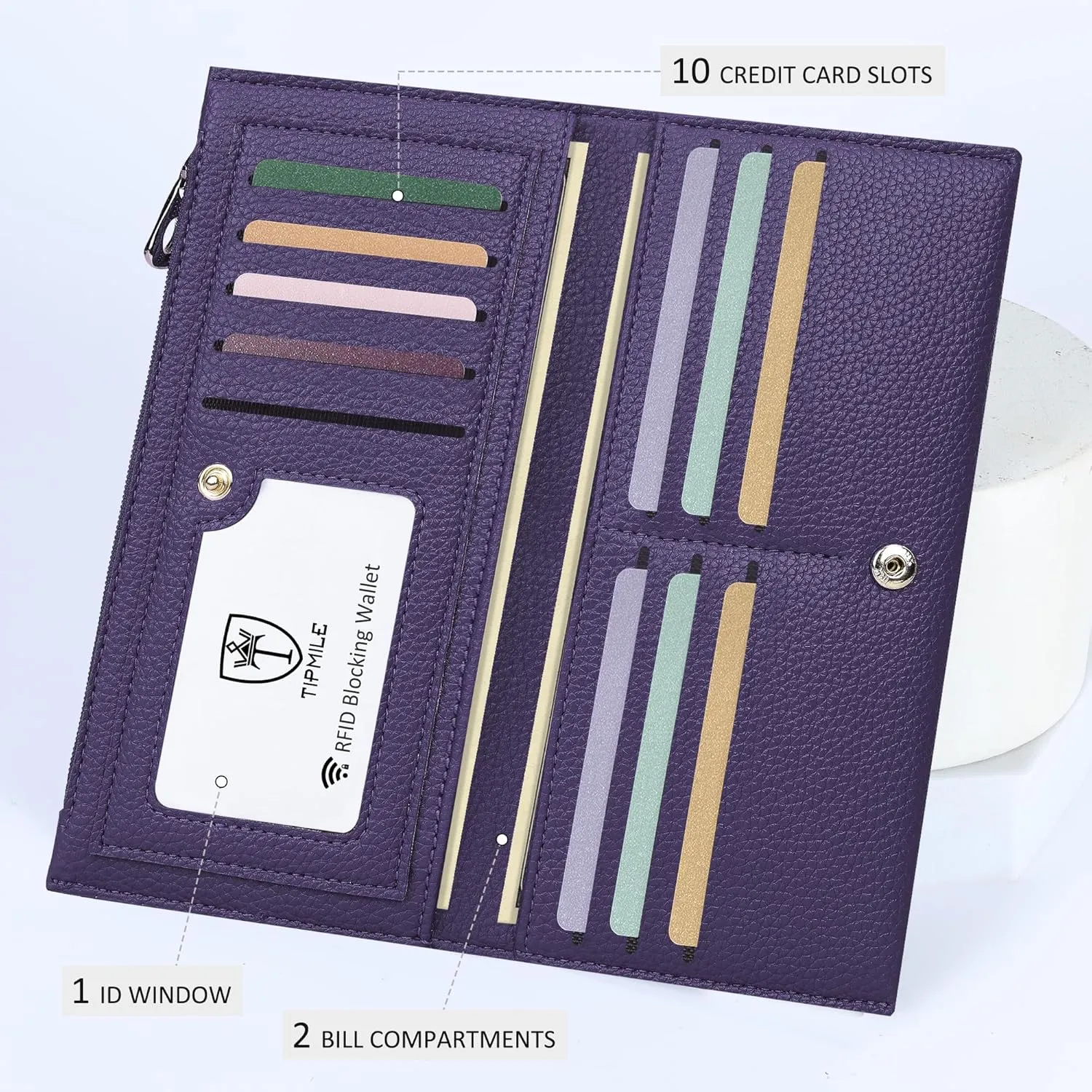 Ultra Slim Wallet for Women Bifold Leather RFID Blocking Credit Card Holder Ladies Womens Wallet with Zip Pocket